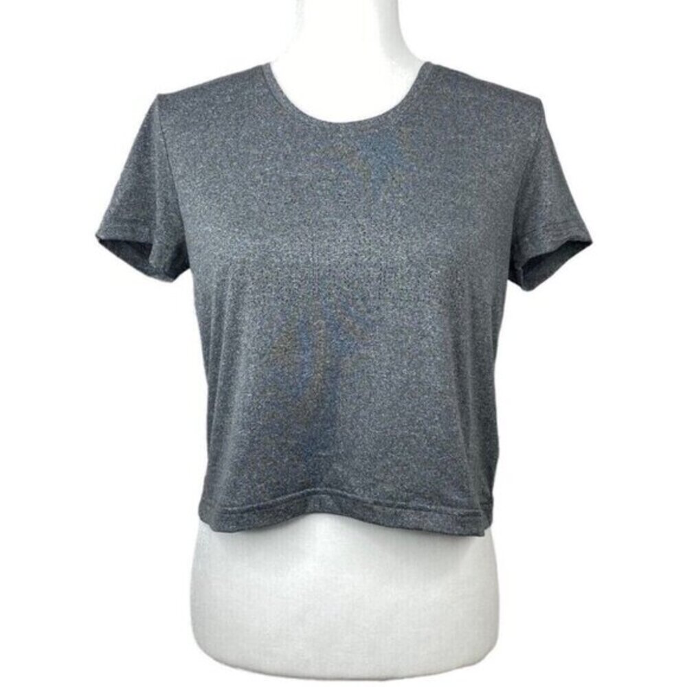 Adidas Womens Cropped Performance T-Shirt Heather Grey Crew Neck EE1334 Size‎ XS